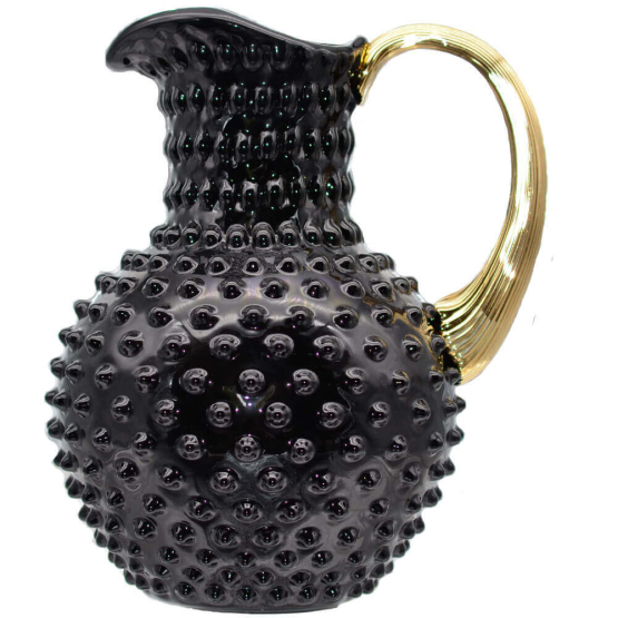 Glass jug Hobnail glass with gold handle